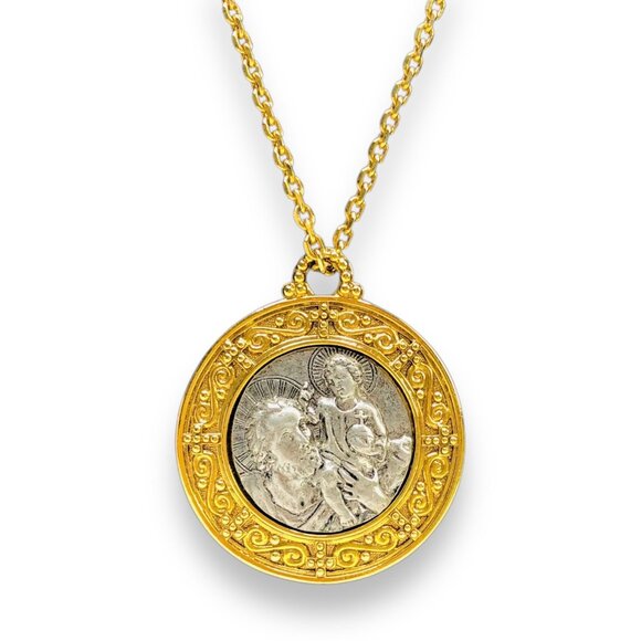Vatican Library St. Christopher Protect Us Medallion Pendant Necklace 24" Gold - Picture 3 of 11
